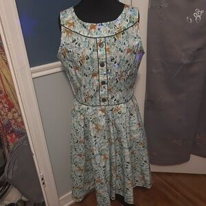 Retrolicious Reindeer Print Midi Dress - Blue and Brown NWT